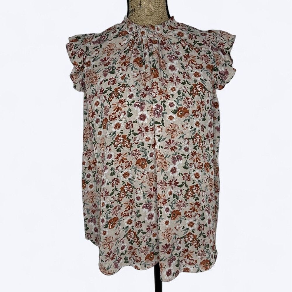 Tempted Top Sz 1X Floral Flutter Sleeve Blouse Romantic Cottagecore‎ Career Fall